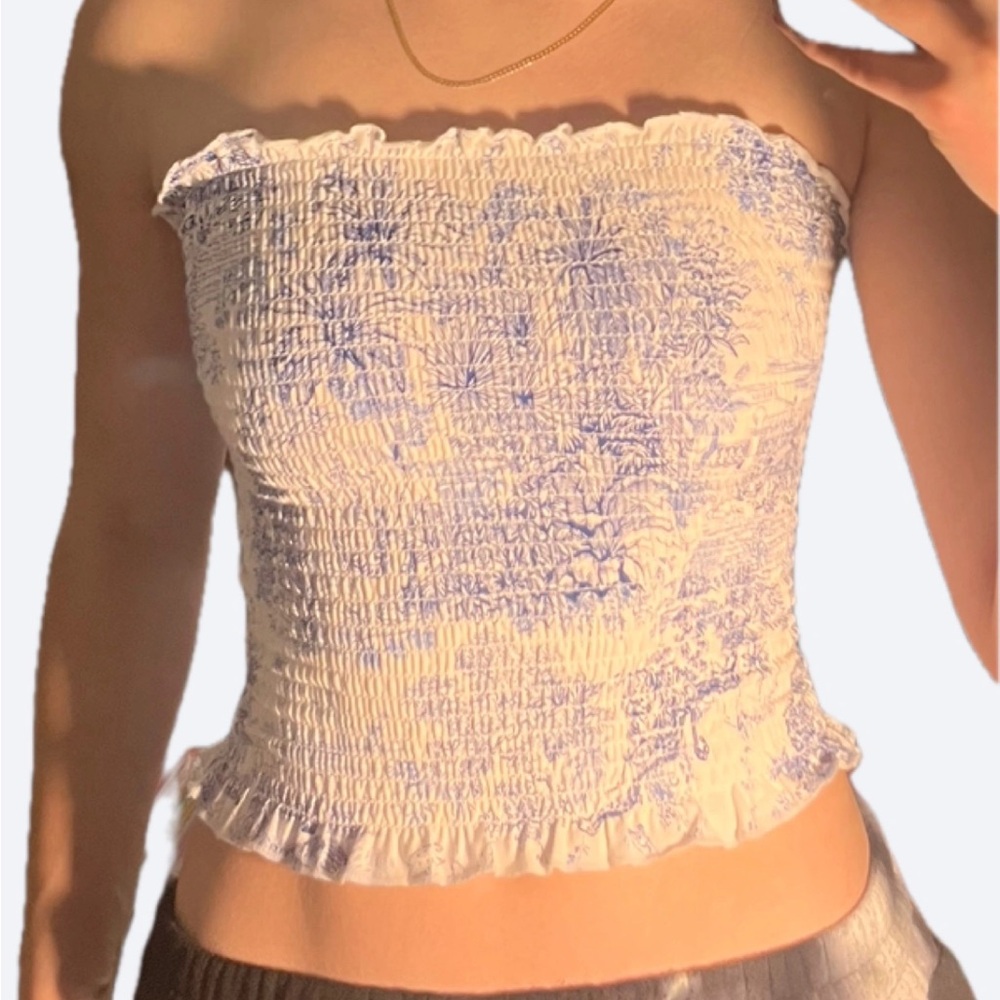 Blue and White Floral Tube Top